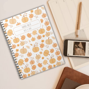 Cuaderno Patrón de calabaza de cosecha de otoño y pasto de 