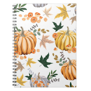 Cuaderno Patrón de calabaza y flores del naranja de otoño