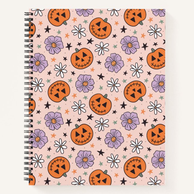 Cuaderno Patrón de calabazas y flores divertidas de Hallowe (Anverso)