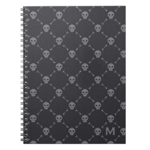 Cuaderno Patrón de calavera y huesos Monograma gris