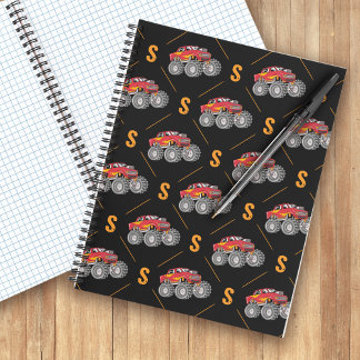 Cuaderno Patrón de Camión Monstruo con Monograma para Niños