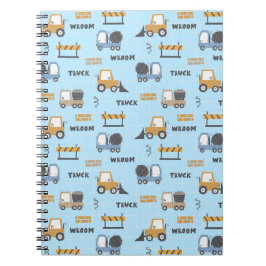 Cuaderno Patrón de camiones de construcción azul