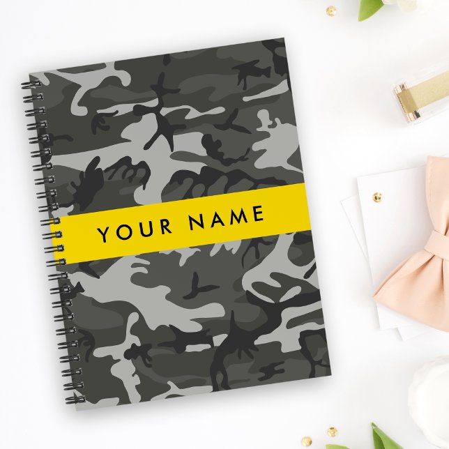 Cuaderno Patrón de camuflaje gris, tu nombre, Personaliza (Subido por el creador)