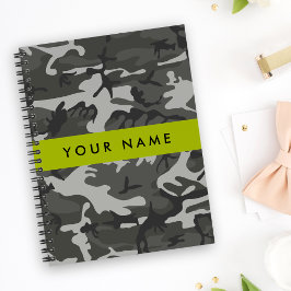 Cuaderno Patrón de camuflaje gris, tu nombre, Personaliza