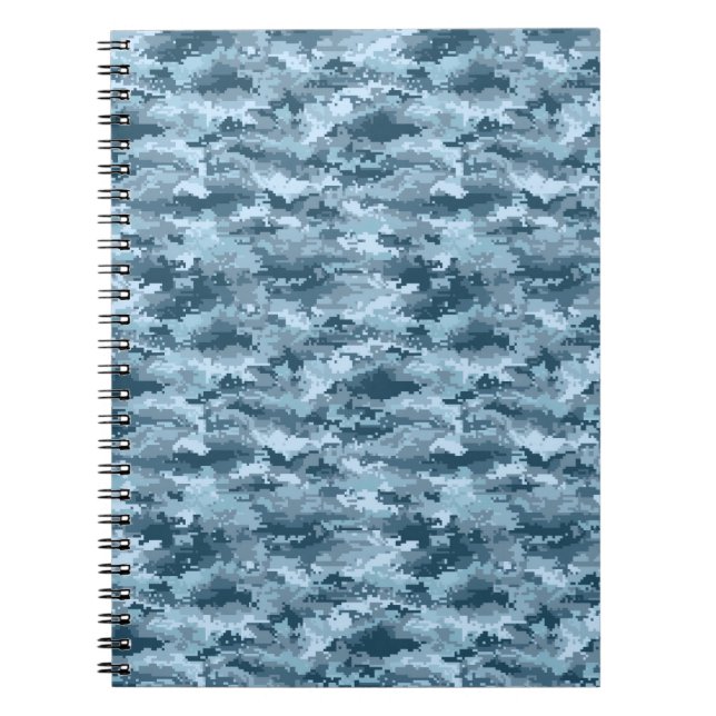 Cuaderno Patrón de camuflaje pixelado militar azul (Frente)