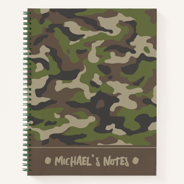 Cuaderno Patrón de camuflaje verde | Añadir su nombre (Anverso)