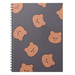 Cuaderno Patrón de cara de oso de peluche marrón lindo azul