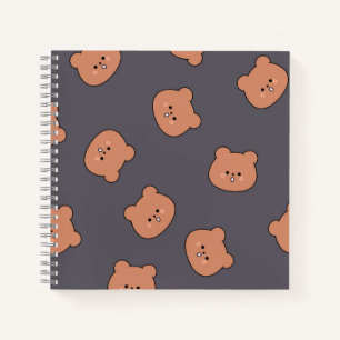 Cuaderno Patrón de cara de oso de peluche marrón lindo azul