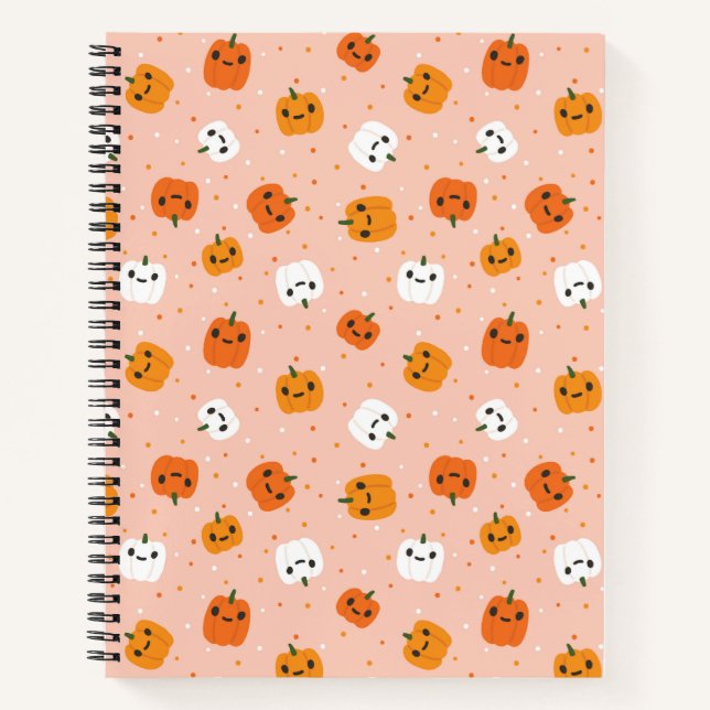 Cuaderno Patrón de caras de calabaza kawaii (Anverso)