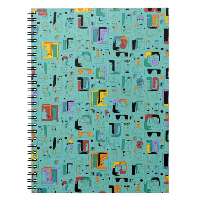 Cuaderno Patrón de caras mayas tribales abstractas antiguas (Frente)