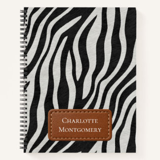 Cuaderno Patrón de cebra negro blanco marrón coñac, tu nomb