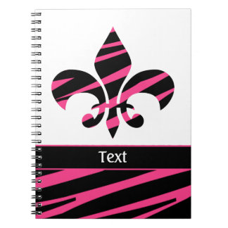 Cuaderno Patrón de cebra rosada negra Fleur de Lis
