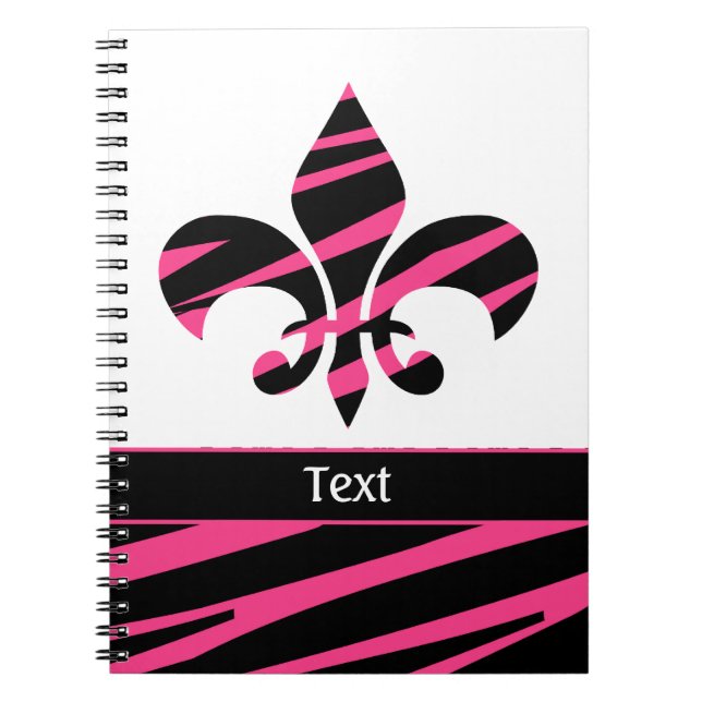 Cuaderno Patrón de cebra rosada negra Fleur de Lis (Frente)