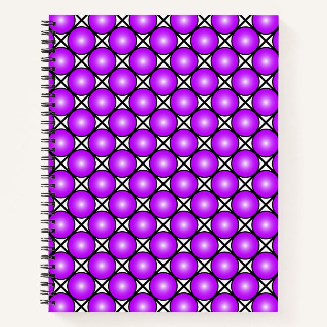 Cuaderno Patrón de celosía blanco negro con puntos rosas ma (Anverso)