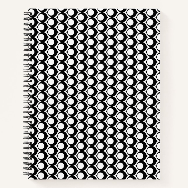Cuaderno Patrón de celosía de círculo blanco negro moderno (Anverso)