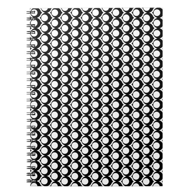 Cuaderno Patrón de celosía de círculo blanco negro moderno (Frente)
