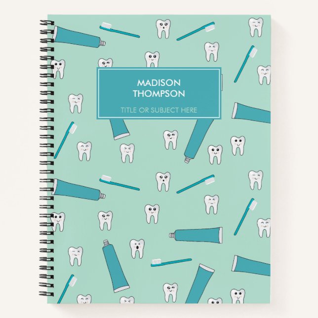 Cuaderno Patrón de cepillo de dientes de mint Verde azulada (Anverso)