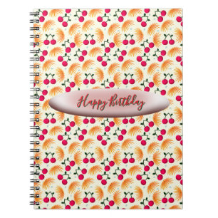 Cuaderno Patrón de cereza floral naranja personalizado
