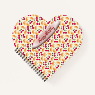 Cuaderno Patrón de cereza floral naranja personalizado