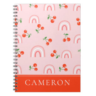 Cuaderno Patrón de cerezas de arcoiris rosa
