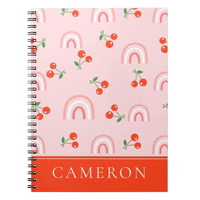 Cuaderno Patrón de cerezas de arcoiris rosa (Frente)