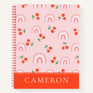 Cuaderno Patrón de cerezas de arcoiris rosa