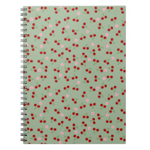 Cuaderno Patrón de cerezas en fondo verde