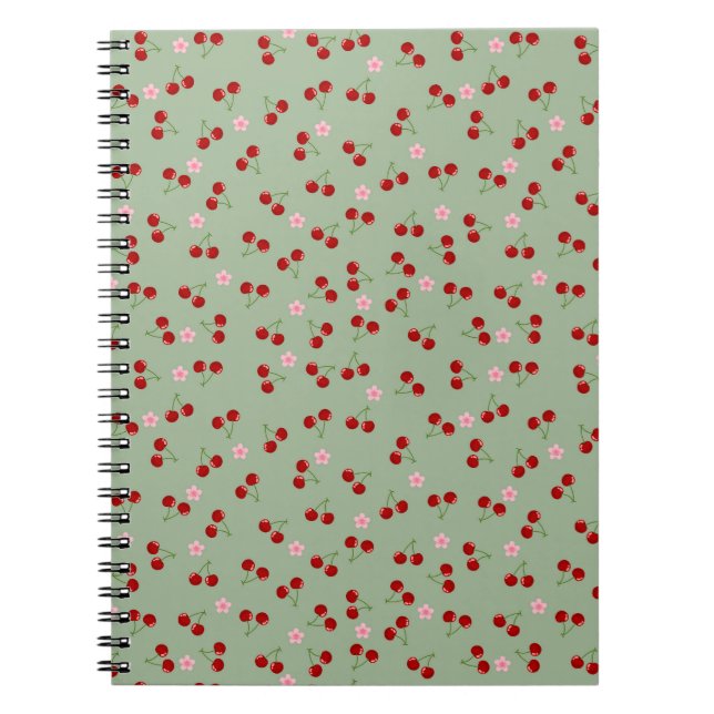 Cuaderno Patrón de cerezas en fondo verde (Frente)