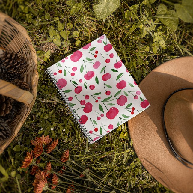 Cuaderno Patrón de cerezas rojas de acuarela pura (Subido por el creador)