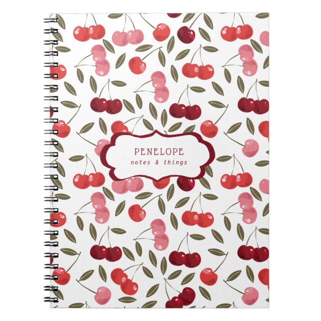 Cuaderno Patrón de cerezo dulce de verano | Monograma (Frente)
