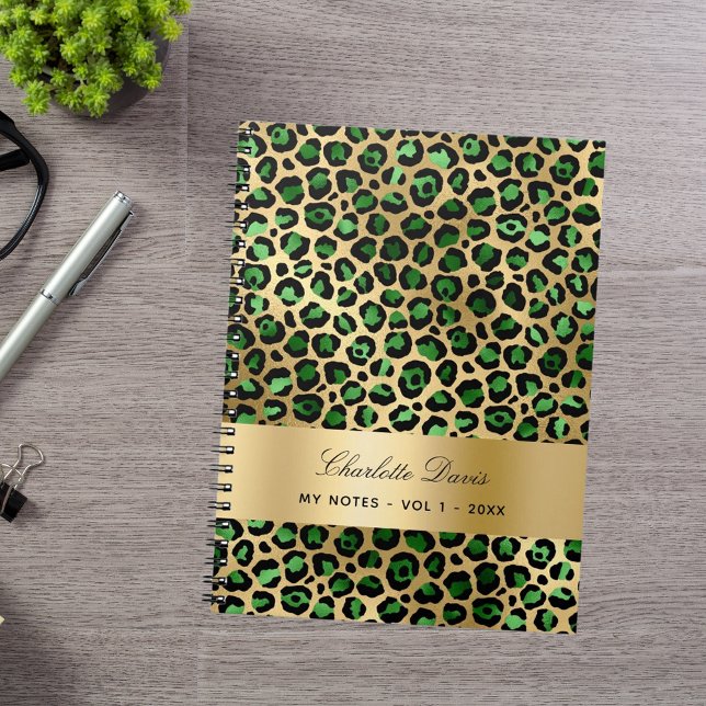 Cuaderno Patrón de cheetah de leopardo de oro verde esmeral (Subido por el creador)