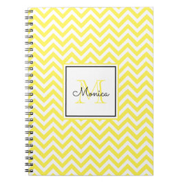 Cuaderno Patrón de cheurón amarillo moderno con monograma
