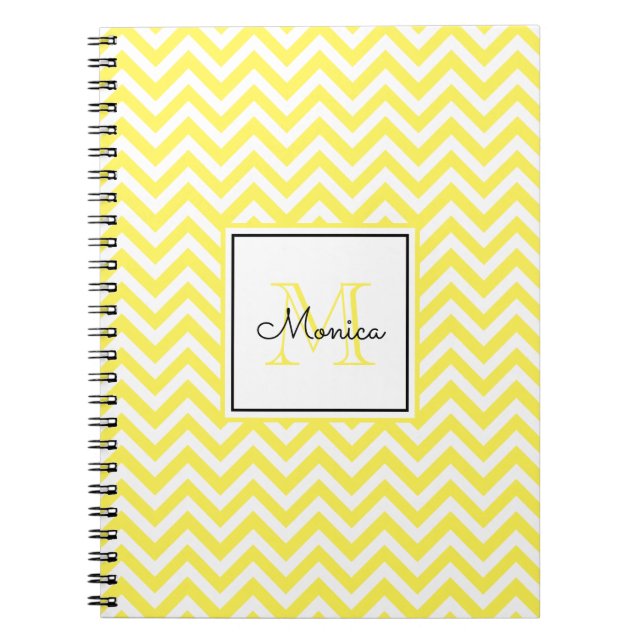Cuaderno Patrón de cheurón amarillo moderno con monograma (Frente)