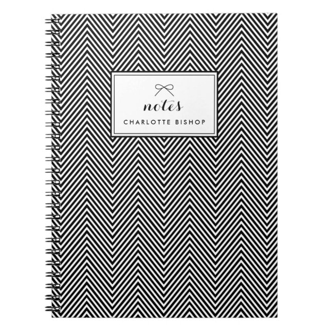 Cuaderno Patrón de cheurón ancho negro y blanco personaliza (Frente)