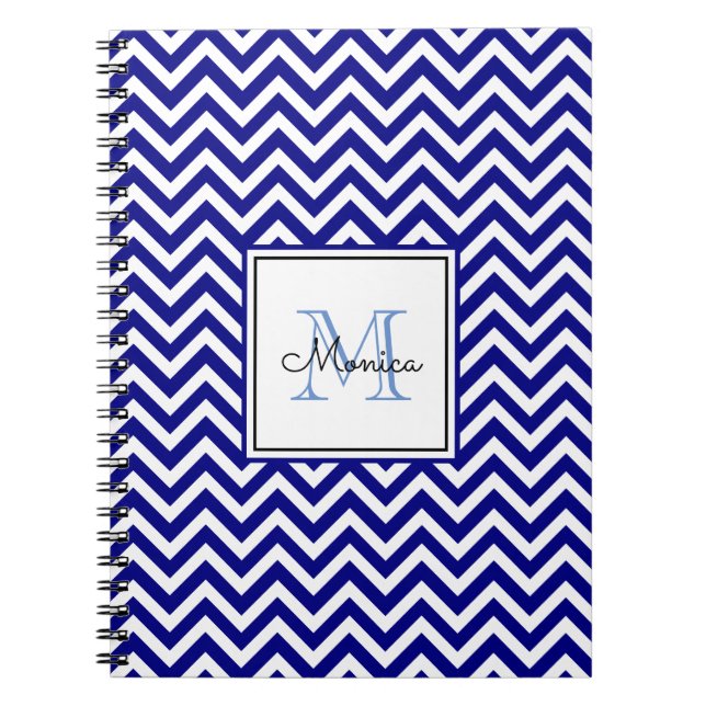Cuaderno Patrón de cheurón azul de la Marina moderna con mo (Frente)
