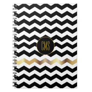 Cuaderno Patrón de cheurón blanco y negro   Monograma