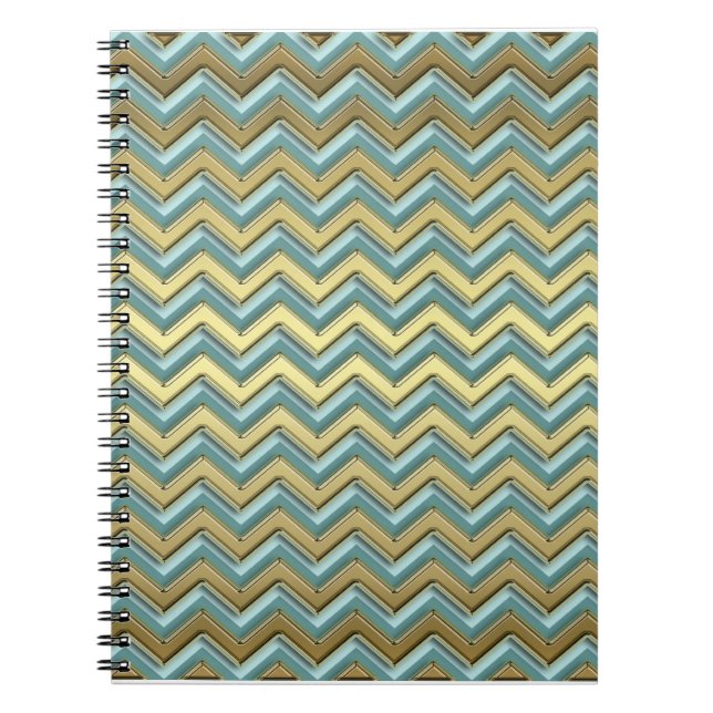 Cuaderno Patrón de cheurón Verde azulado y oro (Frente)