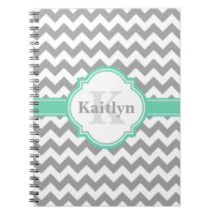 Cuaderno Patrón de Chevron gris de menta y hoja de quatreil