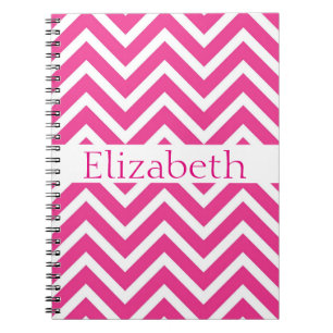 Cuaderno Patrón de chevron Zigzag personalizado blanco rosa