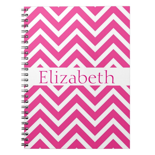 Cuaderno Patrón de chevron Zigzag personalizado blanco rosa (Frente)