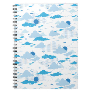 Cuaderno Patrón de cielo blanco soleado de nube fluffy