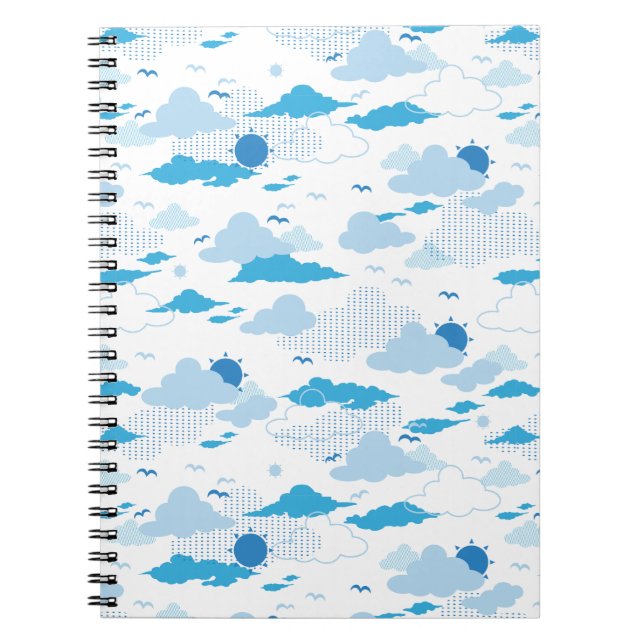 Cuaderno Patrón de cielo blanco soleado de nube fluffy (Frente)