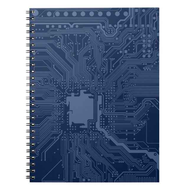 Cuaderno Patrón de circuito de la tarjeta madre azul geek (Frente)