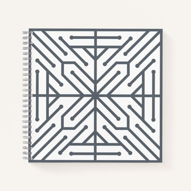 Cuaderno Patrón de circuito tecnológico geométrico Art Deco (Anverso)