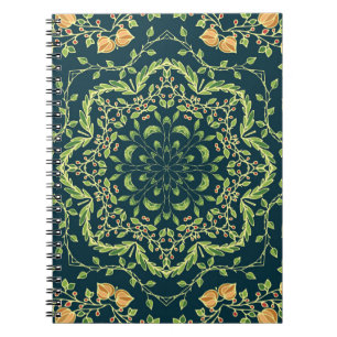 Cuaderno Patrón de círculo floral con flores, ramas, hojas