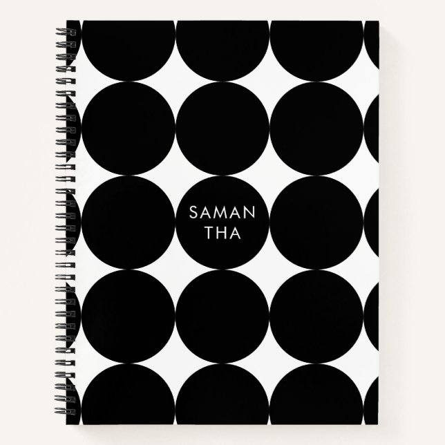 Cuaderno Patrón de círculo geométrico retro blanco negro (Anverso)