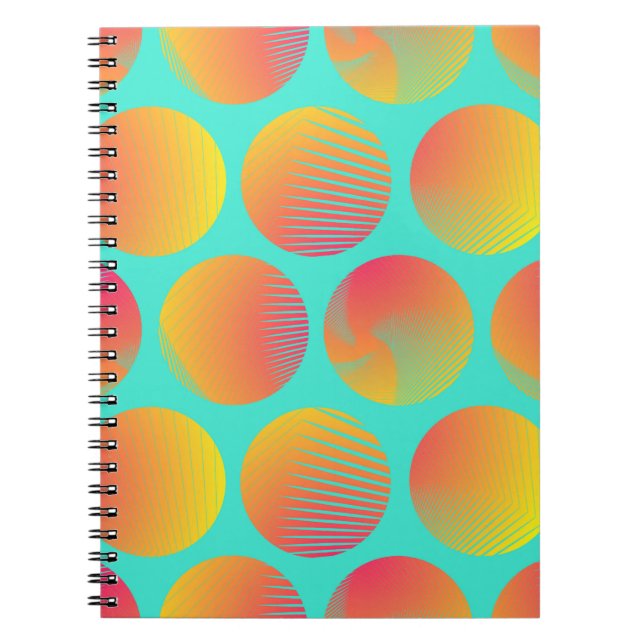 Cuaderno Patrón de círculo sin foco: Naranja y azul. (Frente)