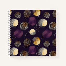 Cuaderno Patrón de círculos abstractos boho de oro púrpura