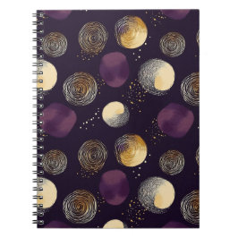 Cuaderno Patrón de círculos abstractos boho de oro púrpura