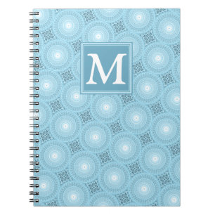 Cuaderno Patrón de círculos azules de ángel de monograma